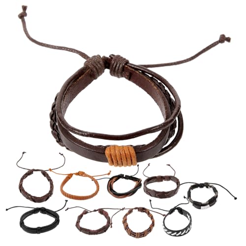 CONGARTENO 10 Stück Teiliges Vintage Lederarmband Geflochtene Manschetten Dekoratives Unisex Armband Leicht Modisch für Damen und Herren Vielseitig Kombinierbar für Alltag und von CONGARTENO