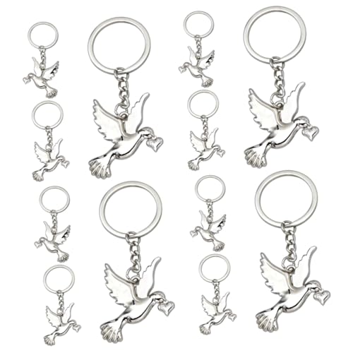 CONGARTENO Tauben Accessoires 12 STK Friedenstaube Schlüsselanhänger Taube Anhänger Miniatur-blockhütte Weinachts Geldgeschenke Weihnachten Taschenanhänger Taubenschlüsselring Aus Legierung Silver von CONGARTENO