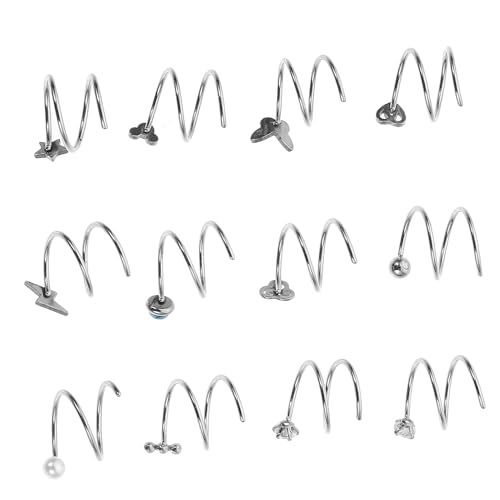 CONGARTENO 12 Stück Teiliges Doppelspiraliger Nasenringe aus Langlebig Leicht Hautfreundlich Modisches Nasenpiercing Schmuck für Damen und Herren Tragbar Schlichtes Design von CONGARTENO