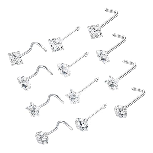 CONGARTENO 12 Stück Teiliges Förmiges Nasenpiercing aus mit Funkelnden Zirkonia Langlebiger Nasenring Schmuck für Damen Vielseitig Tragbar für Alltag und Besondere Anlässe von CONGARTENO