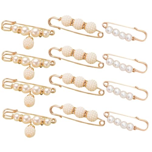 CONGARTENO 12 Stück Teiliges Perlen Broschen mit Sicherheitsnadeln Verstellbare Broschen Clips für Pullover Cardigan Schal Kleidung Hosen Röcke zur Taillenanpassung Schmuckclips für Damen von CONGARTENO