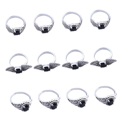 CONGARTENO 12 Stück Teiliges Vintage Punk Ring Set für Herren und Damen Stapelbare Goth Ringe aus Leichtem Legierungs und Glasmaterial Vielseitig Tragbar für Alltag Party Festival und von CONGARTENO