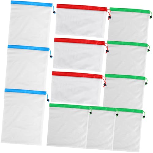 CONGARTENO 12 Stück Teiliges Wiederverwendbare Netzbeutel aus Robustem Polyester mit Zugband Waschbar und Vielseitig für Obst Gemüse und Aufbewahrung Leicht und Kompakt für von CONGARTENO