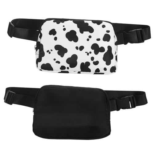 CONGARTENO 2 Damen Bauchtasche und Crossbody Fanny Pack Stilvolle Lauf und Outdoor Tasche mit Kuhmuster und Schwarz Multifunktionale Kleine Hüfttasche für Frauen Robust und Modisch von CONGARTENO
