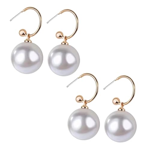 CONGARTENO 2 Paare Große Perlen Ohrstecker Damen Kreatives Design Komfortabel Schmuckaccessoire für Durchstochene Ohren Party Geeignet Weiß von CONGARTENO