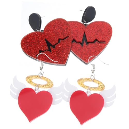 CONGARTENO 2 Paare Herz Ohrringe Damen Hängend Leicht Valentinstag Modisch Elegant Romantisch Schmuck Accessoire von CONGARTENO
