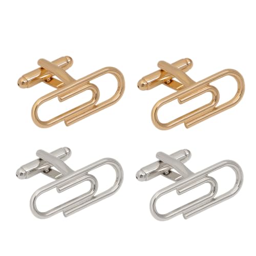 CONGARTENO 2 Paare Manschettenknöpfe im Paperclip Design für Herren in Gold und Silber für Formelle Anlässe zu Weihnachten Hochzeiten und Business Events von CONGARTENO