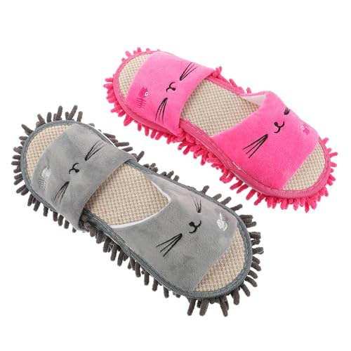 CONGARTENO 2 Paare Mop Slippers für Bodenreinigung Rutschfeste Geräuscharme Hausschuhe mit Waschbarem Bezug Bequem und Langlebig Passend für Müheloses Wischen von CONGARTENO