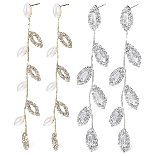 CONGARTENO 2 Paare Ohrstecker mit Strass und Perlen Lange Quasten kettenohrringe Stilvolle Drop Earrings für Damen Leichter Schmuck für Hochzeit Geschenkidee Valentinstag Geburtstag von CONGARTENO