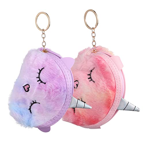 CONGARTENO 2stücke Münzbörse Mit Plüsch-Einhorn Münzbeutel Aus Weichem Plüsch Münzbörse Für Mädchen Mit Reißverschluss Kleine Brieftasche Als Schlüsselanhänger Geldbörse Für von CONGARTENO