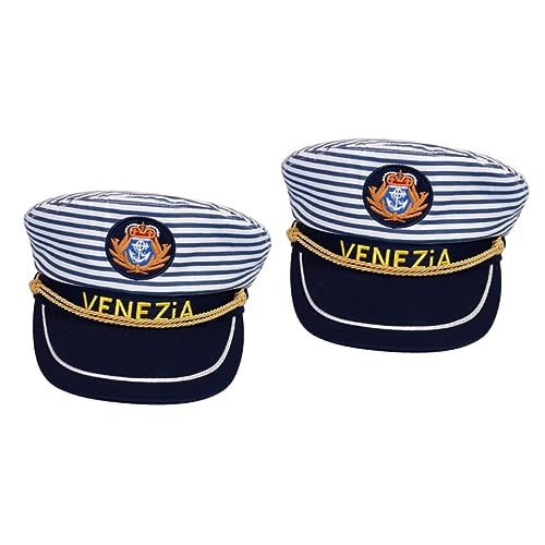 CONGARTENO 2 Stk Matrosenkapitän Kostümhut Boot Hüte Kapitäne Kapitänsmütze Frauen sticken stickerpappier marine look decor Marineblaue Mütze mit Streifen Schiffshut für Erwachsene von CONGARTENO