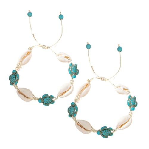 CONGARTENO 2 Stück Boho Armband und Verstellbares Fußkettchen im Handgefertigt mit Natürlichen Muscheln und Schildkröten Anhänger Sommerliches Strand Accessoire für Damen Vielseitig Tragbar von CONGARTENO