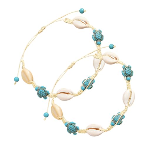 CONGARTENO 2 Stück Boho Muschelarmband und Fußkettchen mit Schildkrötenanhänger Verstellbar Inspiriert Vielseitig Tragbar für Strandurlaub und Sommermode Natürliches Schmuck Accessoire von CONGARTENO
