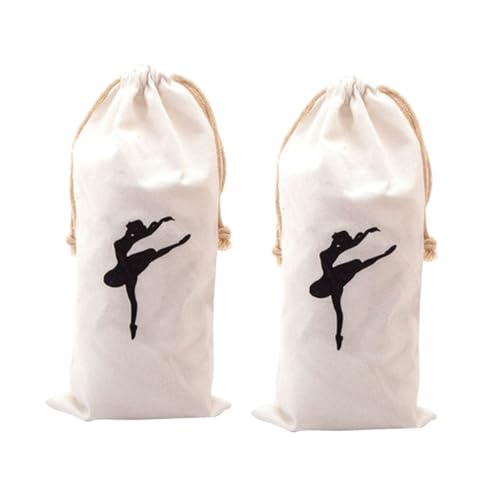 CONGARTENO 2 Stück Canvas Ballett Spitzenschuh Beutel mit Kordelzug Leichter Tanzschuh Aufbewahrungsbeutel für Mädchen Tragbare Ballett Schuh Tasche für Spitzenschuhe und Tanzzubehör von CONGARTENO