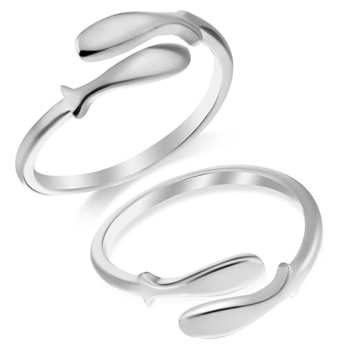 CONGARTENO 2 Stück Damen Fischringe Verstellbare Silbringe mit Einzigartigem Fischdesign Modeschmuck für Alltag und Hautfreundlich von CONGARTENO