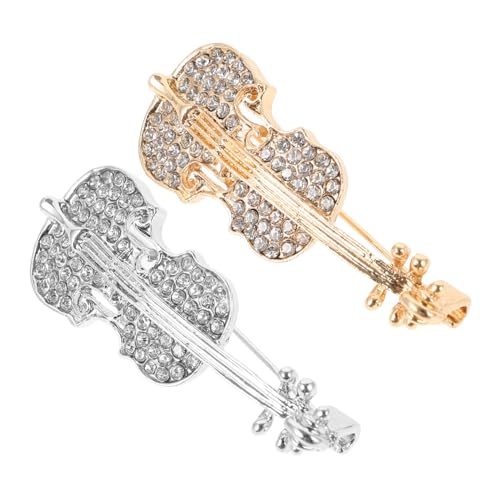 CONGARTENO 2 Stück Elegante Violin Broschen mit Strass Damen Anstecknadeln für Kleidung Vielseitige Musik Instrument Schmuck Dekorative Pins in Gold und Silber für Festliche Anlässe und von CONGARTENO