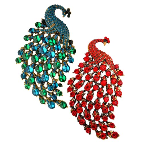 CONGARTENO 2 Stück Funkelnde Pfauenbroschen Strass Extravaganter Broschen Anstecker für Damen Accessoire für Kleidung und Festlichkeiten von CONGARTENO