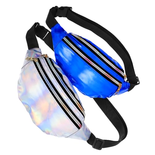 CONGARTENO 2 Stück Holographische Bauchtasche PU mit Verstellbarem Gürtel Retro Metallic Gürteltasche Damen Party Bauchtasche Vielseitige Hüfttasche für Karneval Reisen Joggen Wandern und von CONGARTENO