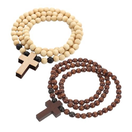 CONGARTENO 2stücke Holzperlen Kreuzanhänger Halskette Für Herren Handgefertigte Modische Holz Halskette in Braun Für Alltag Und Besondere Anlässe Langlebiges Accessoire Zur von CONGARTENO