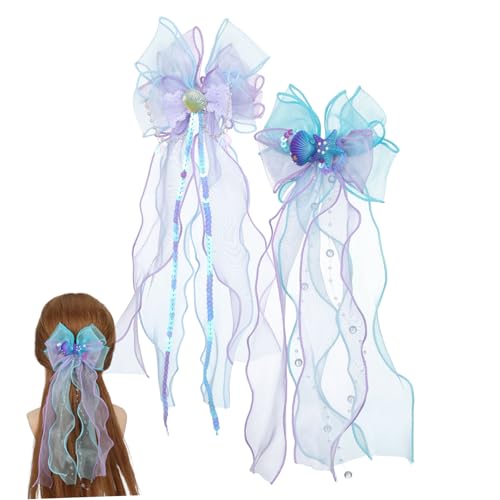 CONGARTENO 2 Stück Mermaid Bow Haarklammern für Frauen und Mädchen Leichte Komfortable Meerjungfrau Haarclips mit Schleifen Design und Muschel Elementen Vielseitige Haaraccessoires für Alltag von CONGARTENO