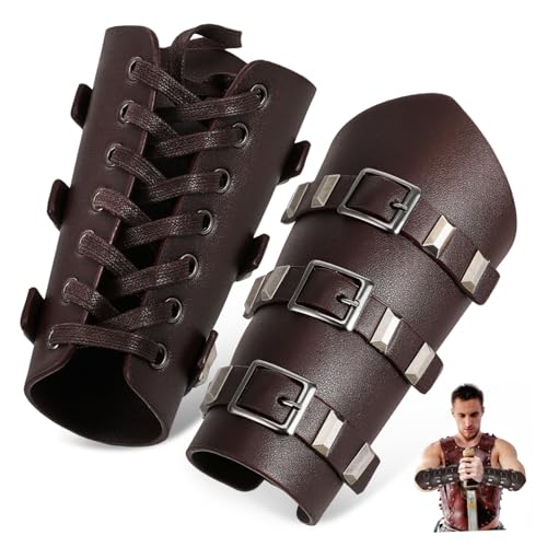 CONGARTENO 2 Stück Mittelalterliche Armschienen Viking Armschützer aus PU mit Metallbeschlägen Robuste Ritter Armschützer für Männer Vielseitig für Cosplay Theater Historische Nachstellungen von CONGARTENO