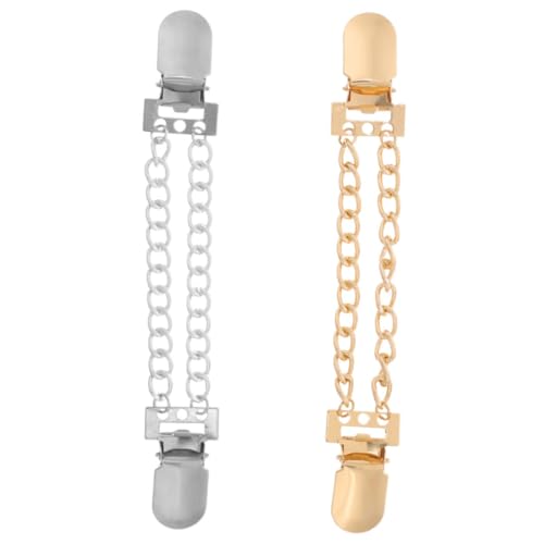 CONGARTENO 2 Stück Modische Damen Strickjacken Clips aus Metall mit Ketten Leichte Langlebige Schal Pullover-broschen zur Kleider Kragenbefestigung Vielseitig für Casual und Festliche Outfits von CONGARTENO