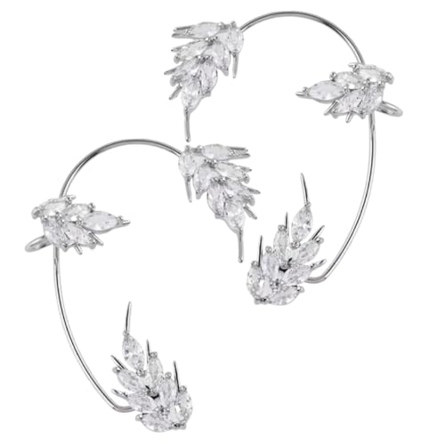 CONGARTENO 2 Stück Ohrklemmen für Frauen Silberfarbene Federartige Designs Zirkonia Ohrclips Piercingfrei Modische Robuste Ohrcuffs für Vielseitige Anlässe Wie Hochzeit Geburtstag Festival von CONGARTENO