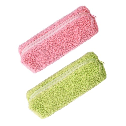 CONGARTENO 2 Stück Plüsch Federmäppchen Kompakte Kosmetiktasche für Damen Leichte Schminktasche mit Niedlicher Optik Robustes Mäppchen für Stifte und Beauty Accessoires für Zufällige Farbe von CONGARTENO