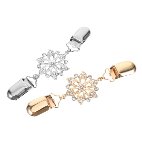 CONGARTENO 2 Stück Pullover Clips mit Hohlblumen Muster und Funkelnden Strasssteinen Broschen für Strickjacken und Kleidung Vielseitige Verschlüsse Gold und Silber für Damen von CONGARTENO