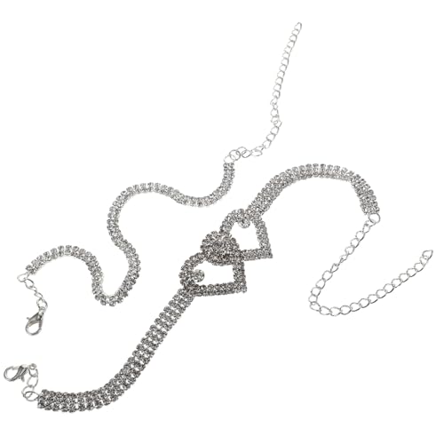CONGARTENO 2 Stück Silberne Fußkettchen für Damen mit Herzförmigem Anhänger und Funkelnden Strasssteinen Verstellbare Knöchelketten für Sommerurlaub und Outfits von CONGARTENO