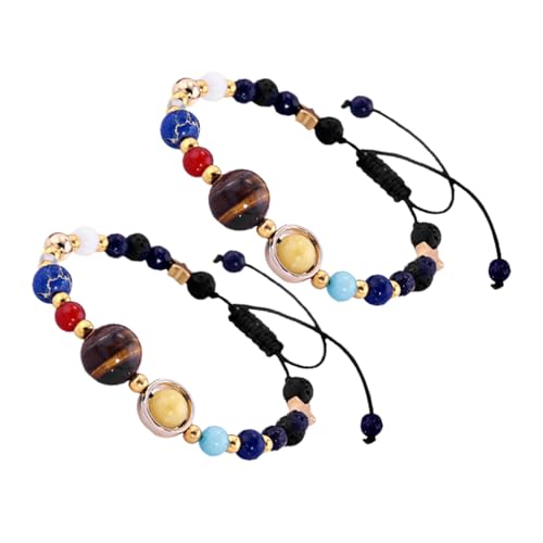 CONGARTENO 2 Stück Sonnensystem Armband mit Natürlichen Galaxy Planeten Schmuck für Mädchen und Frauen Elastisch Vielseitig Tragbar für Alltag Party Reise Entspannend und Energiespendend von CONGARTENO
