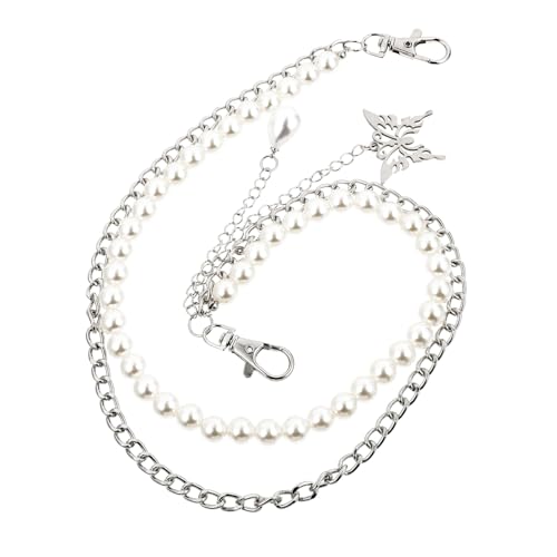 CONGARTENO 2 Stück Stylische Damen Taillenkette aus Robustem Edelstahl mit Schmetterlingsdesign und Perlenverzierung Dekorative Hosenkette Silberfarben Vielseitiges Accessoire für Jeans und von CONGARTENO