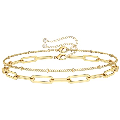 CONGARTENO 2 Stück Teiliges Goldene Layered Paperclip Armbänder für Damen Verstellbare Stapelbare Kettenarmbänder Minimalistischer Schmuck für Besondere Anlässe von CONGARTENO