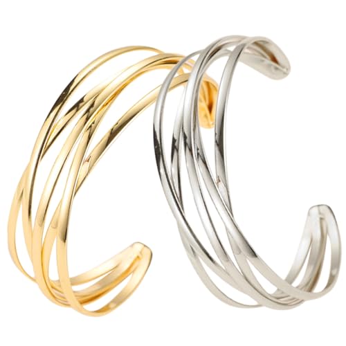 CONGARTENO 2 Stück Teiliges Multilayer Armband für Damen Eleganter Offener Metall Armreif in Gold und Silber Modisches Einzigartiges Design Langlebiger Armschmuck für Vielseitige Outfits von CONGARTENO