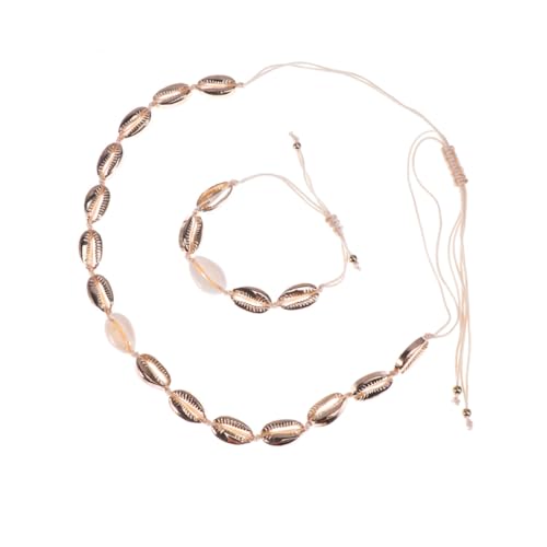 CONGARTENO 2 Stück Teiliges Muschel Schmuckset Verstellbares Choker Armband und Halskette aus Vergoldeter Legierung Damen Kette Strand Schmuck Geschenk für Frauen und Mädchen von CONGARTENO