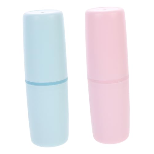 CONGARTENO 2 Stück Toilettenbürsten Aufbewahrungsbox Tragbare Reise Zahnbürstenbox mit Auslaufsicherer Versiegelung Kompakte Zahnbürstenhülle für Zahnpasta und Mundwasser Becher Blau und von CONGARTENO