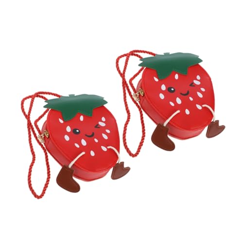 CONGARTENO 2 Stück Umhängetasche Erdbeerform PU Schultertasche Verstellbar Leicht Stauraum für Stifte Niedlich Mädchen Tasche von CONGARTENO