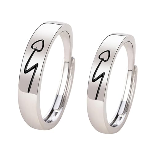 CONGARTENO 2 Stück Verstellbare Paarringe Herz Design Schmuck für Damen und Herren Leicht Langlebig Klassisch Offene Ringe als Liebesgeschenke für Alltag und Besondere Anlässe von CONGARTENO