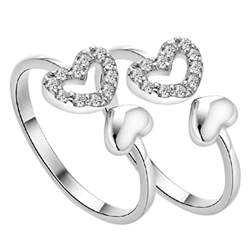 CONGARTENO 2 Stück Verstellbarer Herz Offener Ring für Damen Eleganter Finger Ring Hochwertigem als Modisches Accessoire oder Verlobungsring Silberfarbe von CONGARTENO