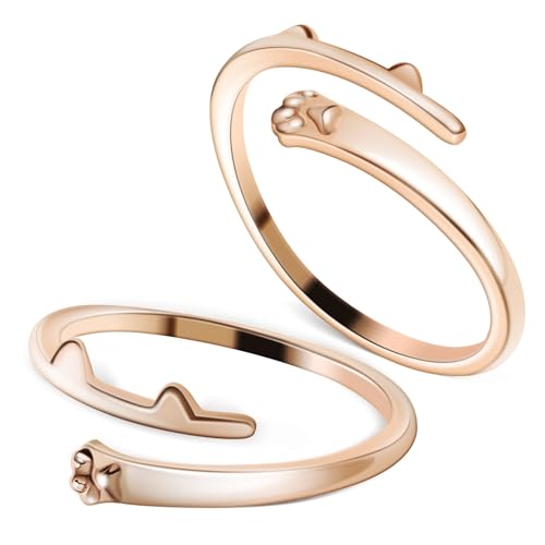 CONGARTENO 2 Stück Verstellbarer Katzenpfoten Statement Ring Offener Goldener Fingerring Mädchen Schmuck Geburtstag Verlobung Modeschmuck von CONGARTENO