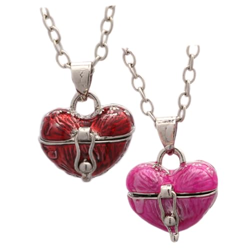 CONGARTENO 2 Stück Vintage Herz Medaillon Halsketten Öffnbar Herzanhänger mit Kette Damen Schmuck für Freundin und Familie Rosa Rot von CONGARTENO