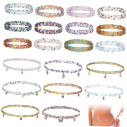 CONGARTENO 20 Stück Teiliges Damen Lange Bauchketten Boho Stil Verstellbar Leicht Schmuck für Frauen Strand Party Prom Hüftkette von CONGARTENO