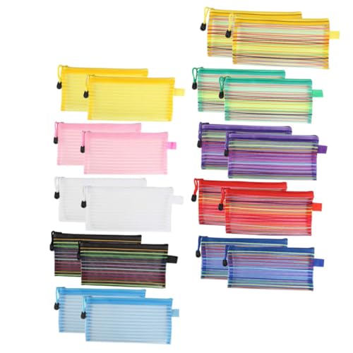 CONGARTENO 20 Stück Teiliges Multifunktionales Federmäppchen mit Reißfestem Nylon Waschbarem Material und Glattem Reißverschluss Vielseitige Aufbewahrungstasche für Stifte Zufällige Farbe von CONGARTENO