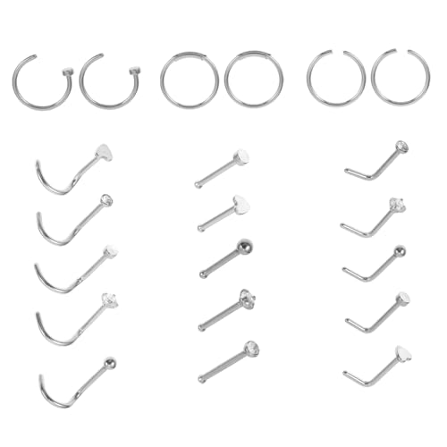 CONGARTENO 21 Teiliges Nasenpiercing aus Rostfreiem Edelstahl Leichte Praktische Nasenringe in Silber Komfortabel und Rostfrei Modischer Schmuck für Damen und Herren von CONGARTENO