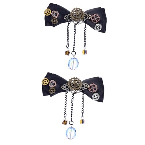 CONGARTENO 2stücke Kreativer Haarschmuck Mit Punk-design Schwarze Bowknot-haarspange Mit Zahnrädern Für Partys Und Festivals Langlebig Und Stilvoll von CONGARTENO