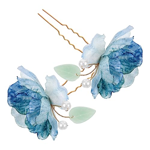 CONGARTENO 2stücke Braut Haarnadeln Mit Blauen Blumen Elegante Haaraccessoires Für Hochzeiten Hochzeitsfrisuren Und Besondere Anlässe Förmige Haarspangen Mit Stoffblumen Für Einen von CONGARTENO