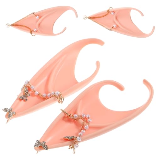 CONGARTENO Perlen Feenohren 2 Stück Kostüm Ohrstecker für Frauen Halloween Cosplay Zubehör Simulationsohren Feen Accessoires von CONGARTENO
