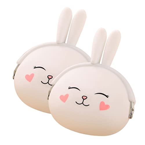 CONGARTENO 2st Hase Geldbörse Geldbörsen Geldautomat Sparschwein Kleiner Artikel Münzbinder Zubehör Häschen-münztaschen Kleines Portemonnaie Zappelspielzeug-umhängetasche Dinge Weiß Kieselgel von CONGARTENO