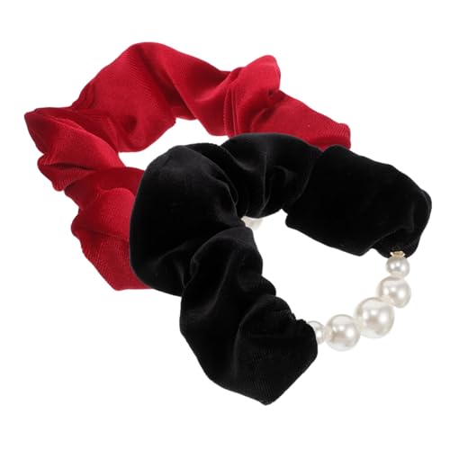 CONGARTENO 2stücke Grosse Samt Haargummis Weiche Elastische Haarbänder Mit Perlen Pferdeschwanzhalter Für Frauen Und Mädchen Hair Ties Für Dickes Haar von CONGARTENO