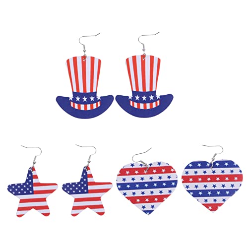 CONGARTENO 3 Paare Damen Ohrstecker Independence Day Ohrringe Flagge Stern Schmuck Festliche Modische Ohrhänger für Frauen Langlebig Farbecht Passend für Party und Alltag von CONGARTENO
